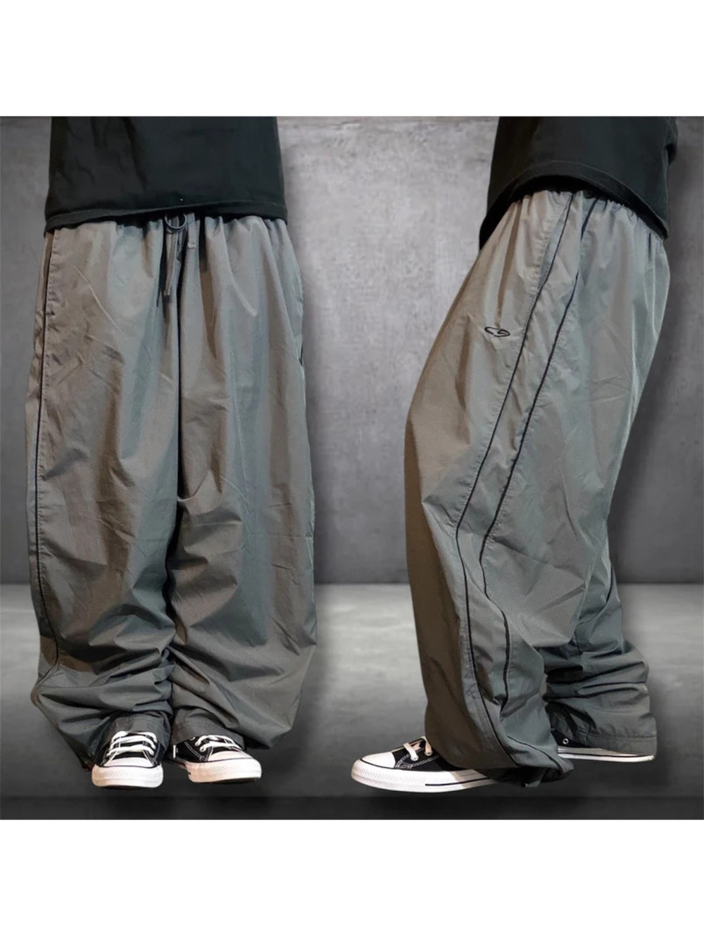 Y2K champion gray and black baggy track pants with drawstring